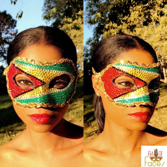Guyana Masquerade Mask Covered in Crystals and Rhinestones - Picture 1 of 4